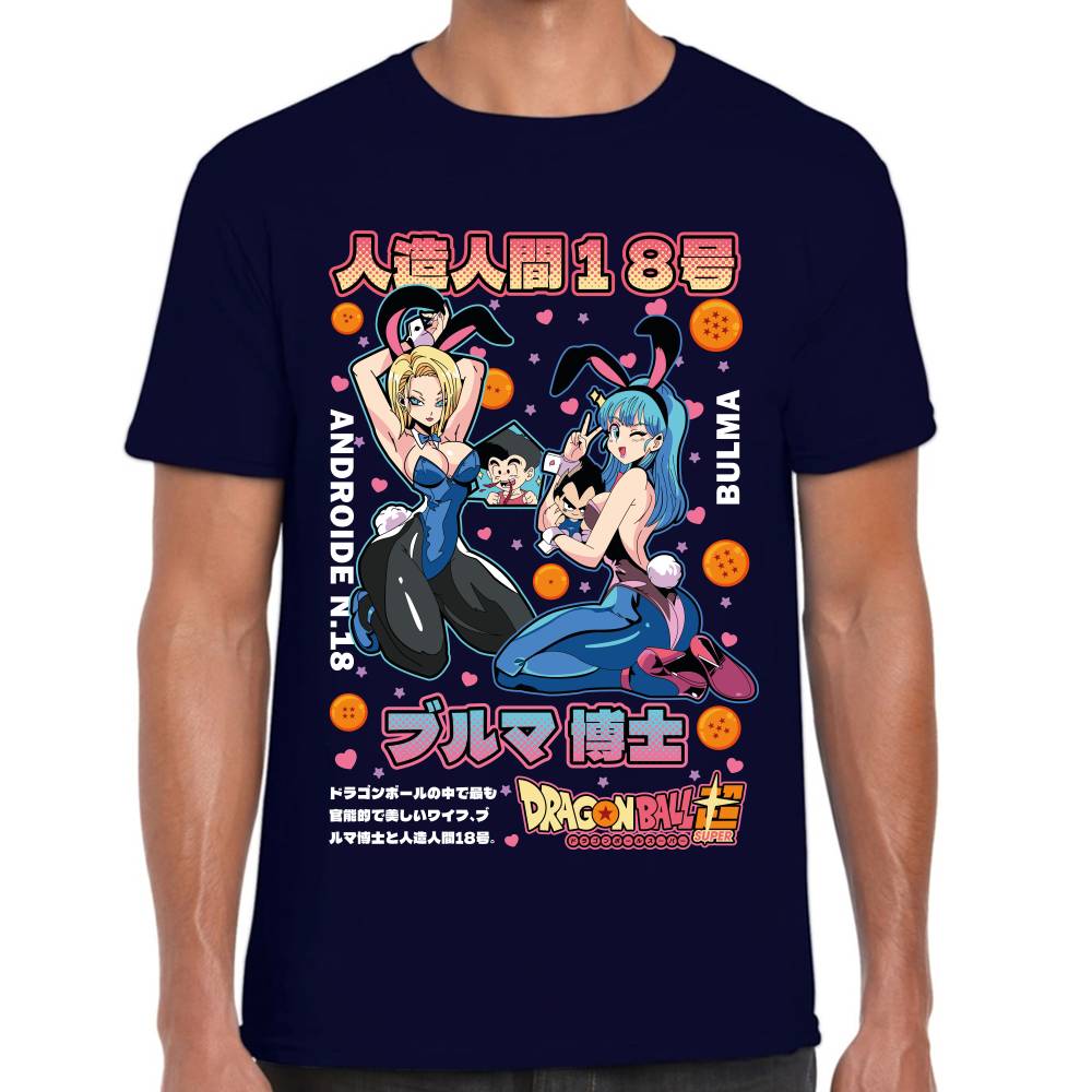 Playera Bulma & Androide 18 Playboy Dragon Ball Z Algodón Premium #0003503