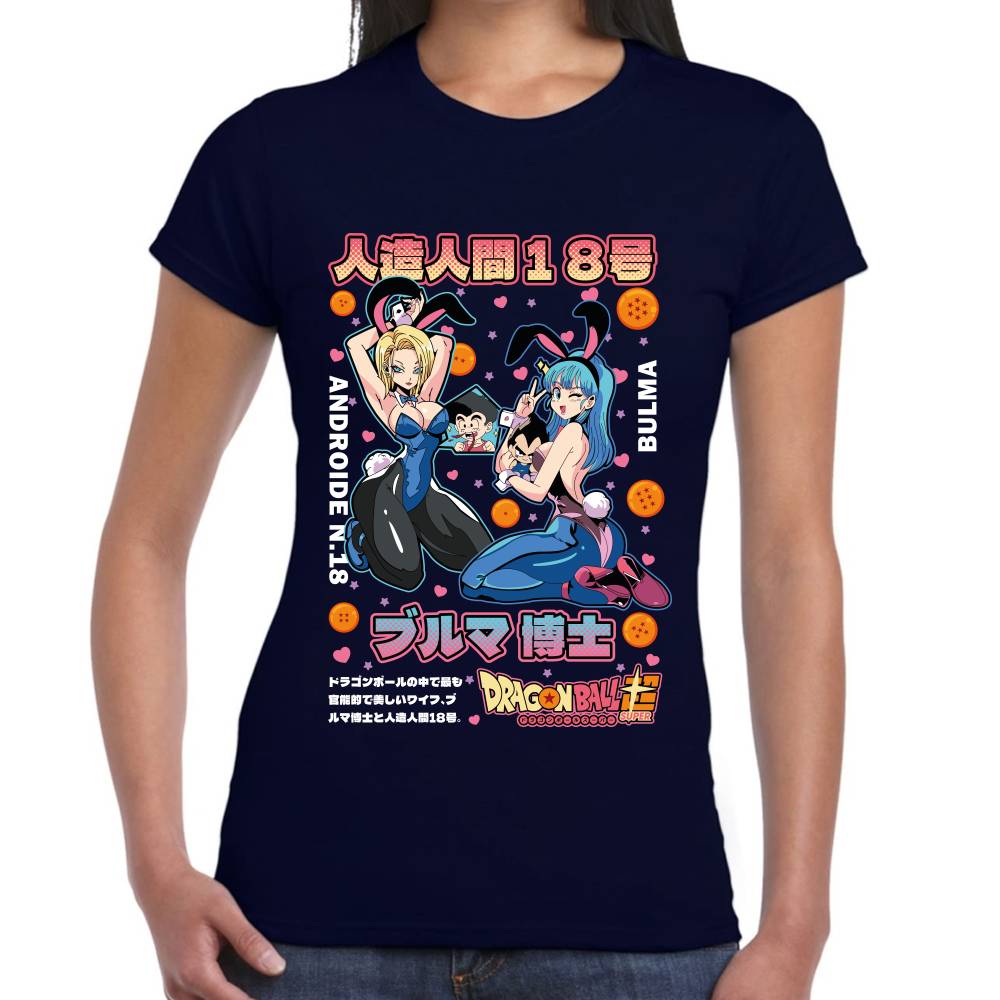 Playera Bulma & Androide 18 Playboy Dragon Ball Z Algodón Premium #0003503