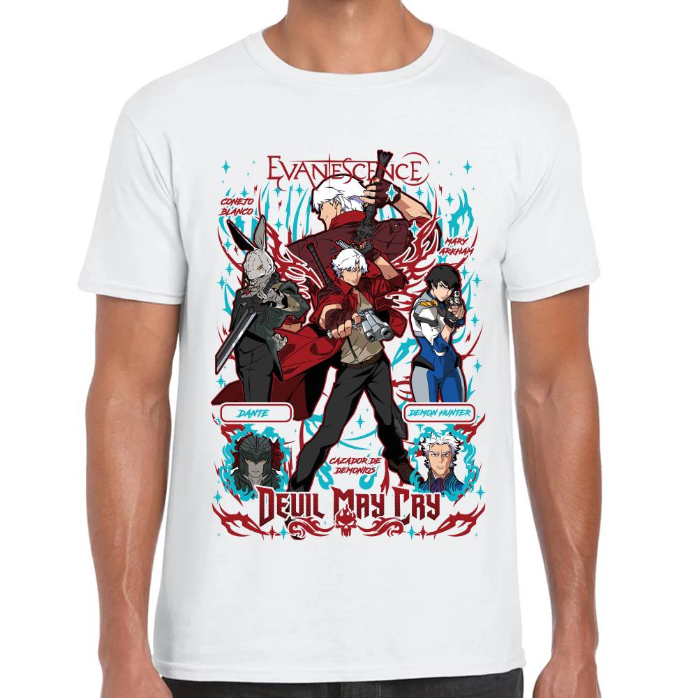 Playera Dante, Lady, Vergil & Conejo Blanco Devil May Cry Algodón Premium #0003504