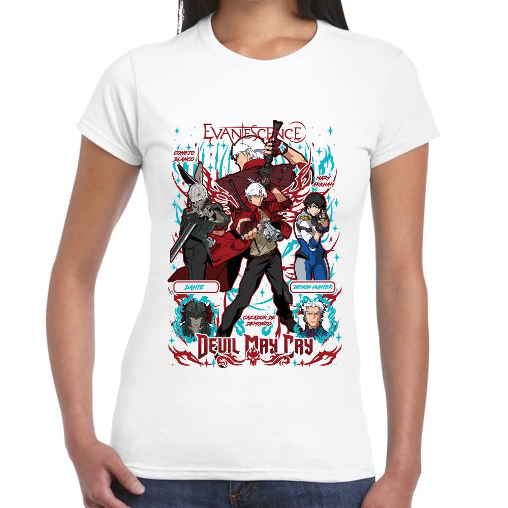 Playera Dante, Lady, Vergil & Conejo Blanco Devil May Cry Algodón Premium #0003504