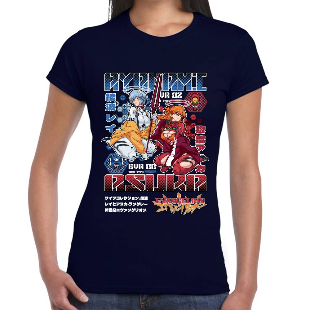 Playera Ayanami & Azuka, Eva 02 & Eva 00 Evangelion Algodón Premium #0003517