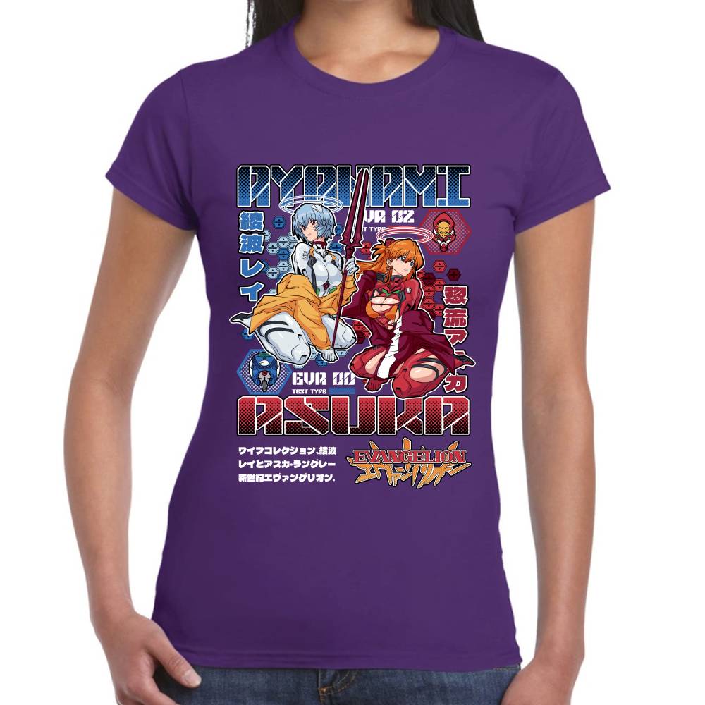 Playera Ayanami & Azuka, Eva 02 & Eva 00 Evangelion Algodón Premium #0003517