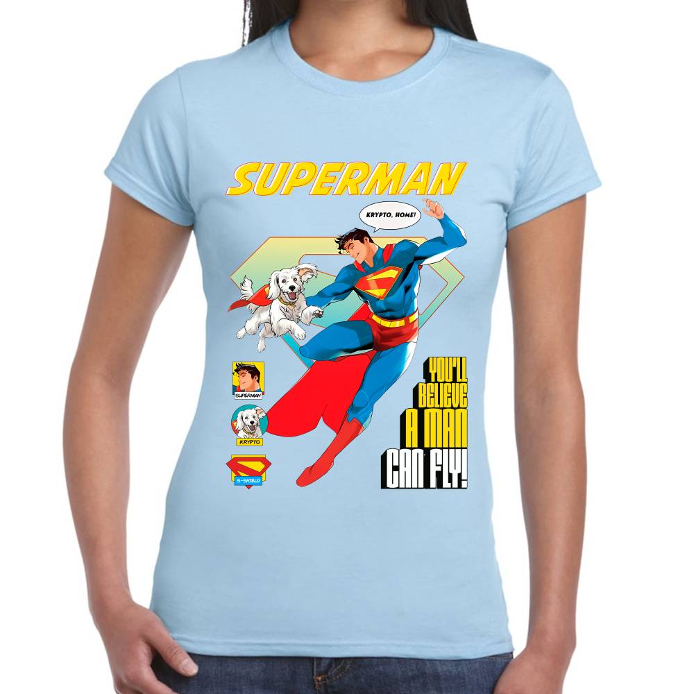 Playera Superman & Krypto Volando DC Algodón Premium #0003520