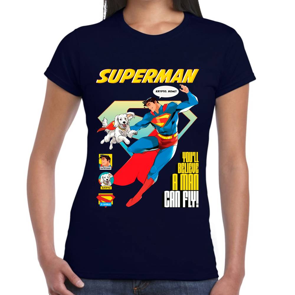 Playera Superman & Krypto Volando DC Algodón Premium #0003520