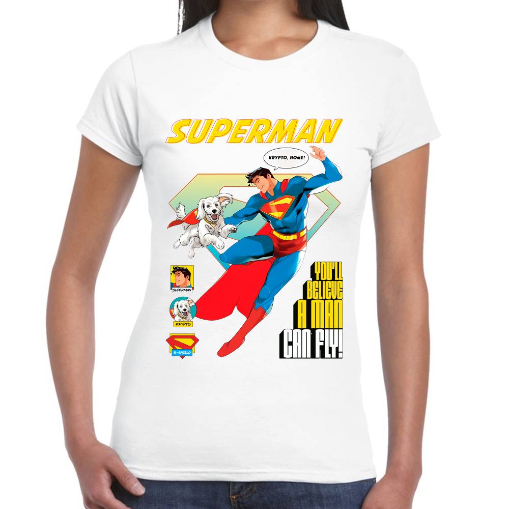 Playera Superman & Krypto Volando DC Algodón Premium #0003520