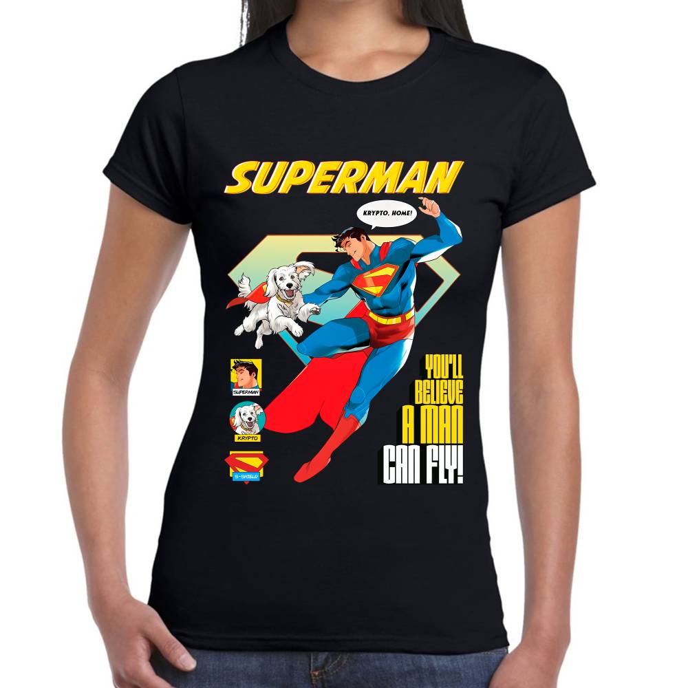 Playera Superman & Krypto Volando DC Algodón Premium #0003520