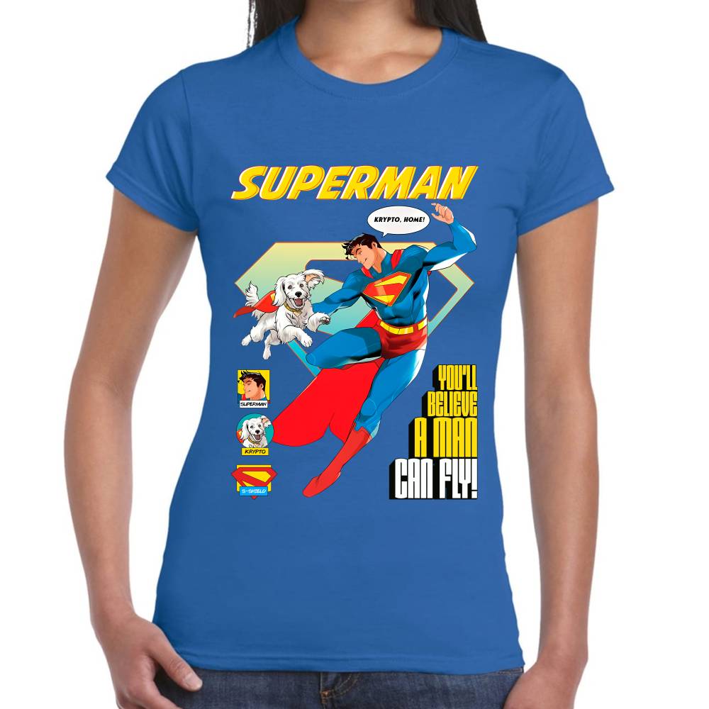 Playera Superman & Krypto Volando DC Algodón Premium #0003520