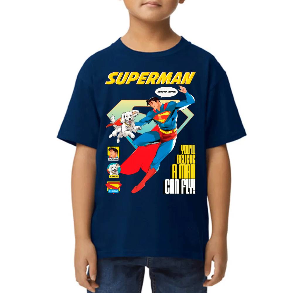 Playera de Niño Superman & Krypto Volando DC Algodón Premium #0003520