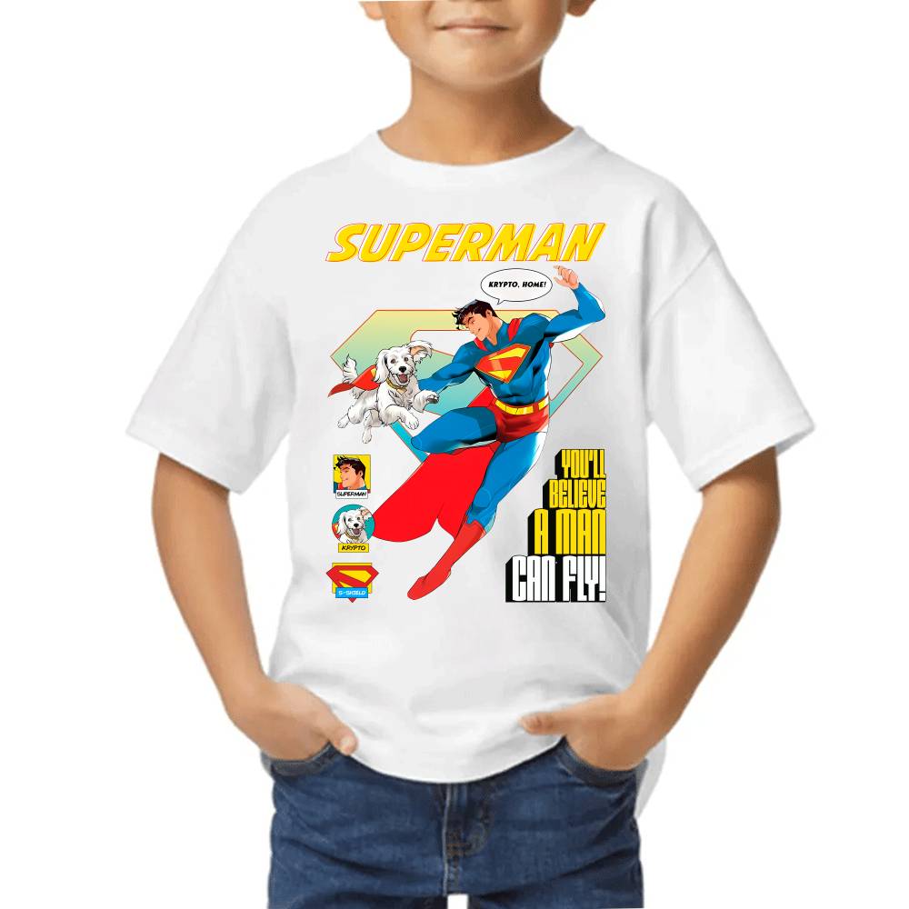 Playera de Niño Superman & Krypto Volando DC Algodón Premium #0003520