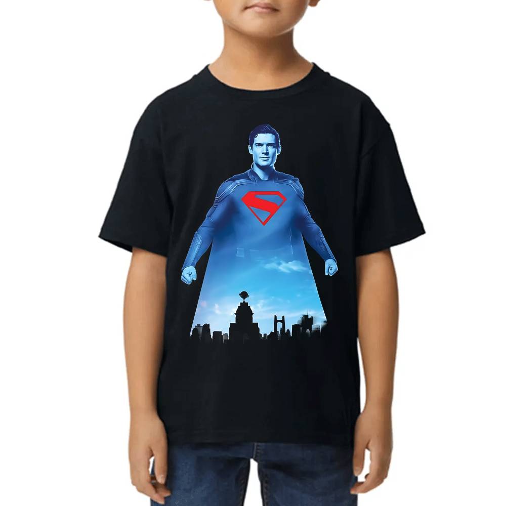 Playera de Niño Superman Ciudad Fondo DC Algodón Premium #0003527 Imagen principal del producto